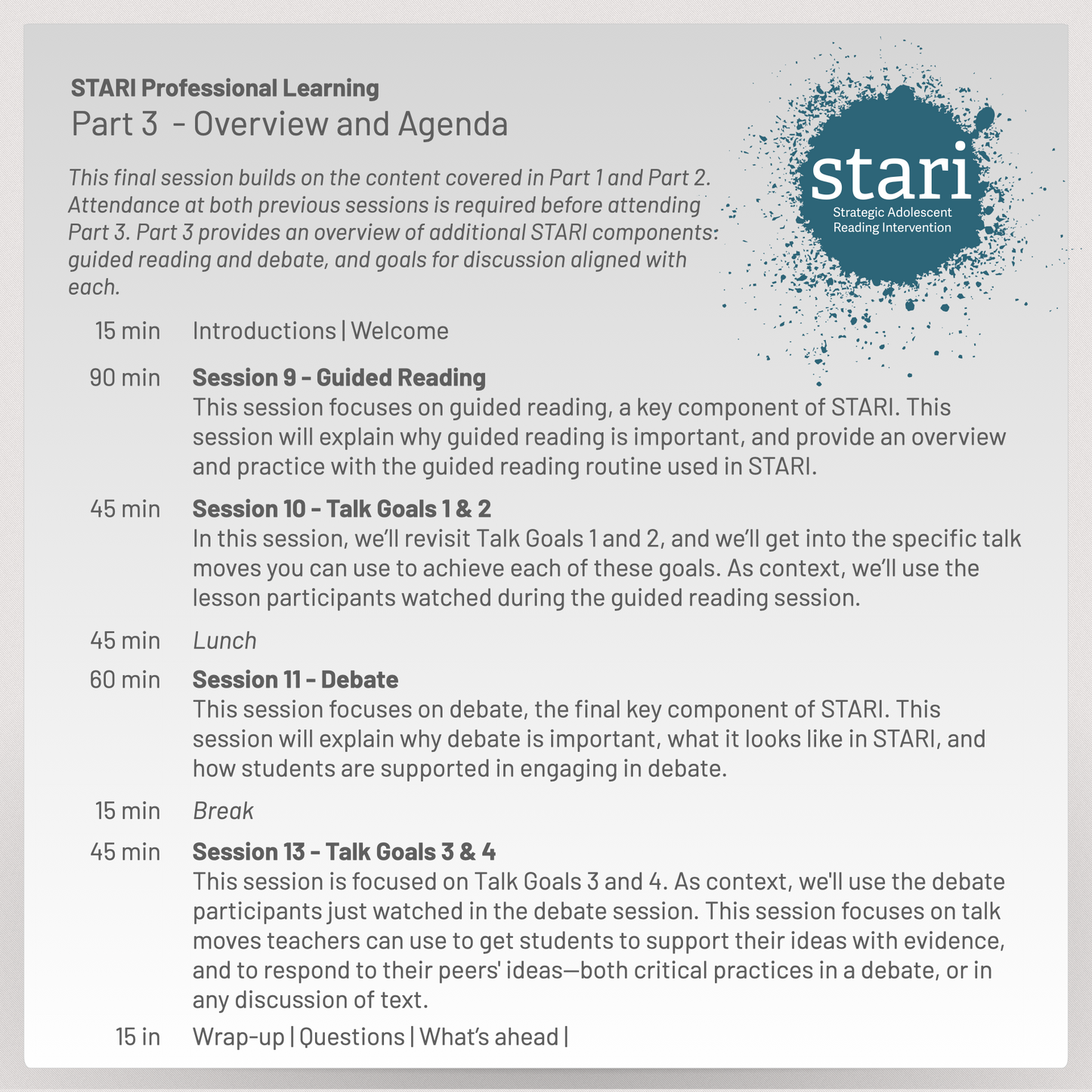STARI Live Virtual Professional Learning - July 28 & 30, 2026
